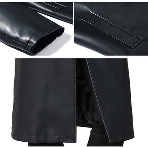 Abrigo Largo de Invierno Informal, Grueso, de Forro Polar, Chaqueta de Cuero, Parka Cálida, Gabardina de Cuero Sintético para Hombre - Product Image 5