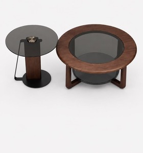 Juego de Mesa de Centro Moderna de Madera con Tapa Redonda de Vidrio, Mesa de Té para Sala de Estar, Muebles para el Hogar, Duradera y Fácil de Limpiar - Product Image 2