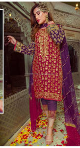 Femmes Designer Lourd Faux Georgette Chaîne Séquence Broderie Longue Indien Pakistanais Salwar Costume Collection Mariages Belle - Product Image 3