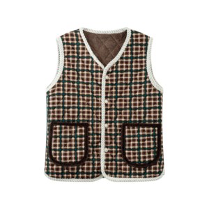 Women's Everyday Diamond Quilted Vest with Contrast Trim, Sleeveless Button Front Outer Layer
