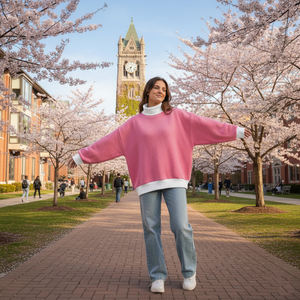 Mujeres invierno nuevo diseño pulóver lavado frente sólido Sigma Nu manga larga de gran tamaño cuello simulado polar Spandex/algodón tejido - Product Image 5