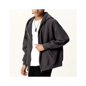 Custom Vintage Red Unisex Zipper Hoodies Regular Fit Drop Shoulder Thermal Polyester/Cotton French Terry 400 Grams Hooded - Product Image 4