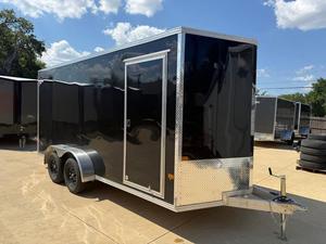 Free Shipping 7x16 V-Nose Enclosed <b>Cargo</b> <b>Trailer</b> Black Aluminum Side Door Dual Axle 1001-2000 kg Payload - Product Image 2