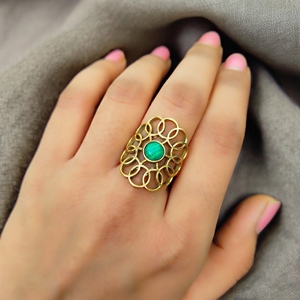 Anillo de Plata de Ley 925 chapado en oro de 14K de excelente calidad con anillos de diseñador de piedras preciosas de malaquita originales Anillos al por mayor - Product Image 4