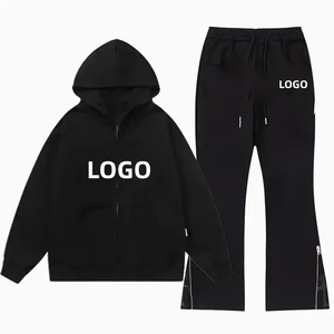 Nouvelle mode unisexe 400gsm pull Flare bas pantalon à capuche ensembles hommes bouffée imprimé DTF transfert de chaleur Logo coupe ample hiver - Product Image 4