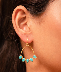 925 Sterling Silver Turquoise Gemstone Boucle D'oreille Plaqué Or Poire Coupe avec Lunette Réglage À La Mode Bijoux De Mariage pour les Femmes - Product Image 3