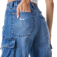 Celana Jeans Wanita Kasual Bernapas Warna Solid Model Kaki Lebar dengan Ritsleting Pinggang Tinggi Model Slim-Straight