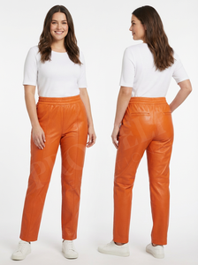 Pantalones de Cuero de Cordero de Último Diseño para Mujer, Cintura Elástica, Pierna Recta, Largos, Estilo Moderno, Cómodos - Product Image 4