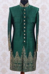 Elegant Bottle Green Sherwani Dress with Embroidered Glass Beads Matching Shoes Custom for Party or Wedding 2023 - Product Image 2