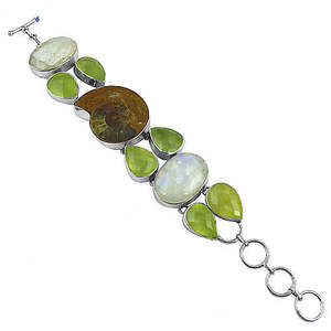 Bracelet perlé tendance en argent sterling 925 avec ammonite, péridot vert et pierre de lune pour femme - Product Image 2