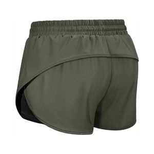 Women's High Waist Running Shorts Solid Olive Green Drawstring Quick Dry Sporty Fit Knitted Polyester Spandex - Product Image 3