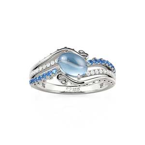 Jeulia Bypass Ocean <b>Wave</b> Oval Blue Topaz Fashion Engagement <b>Ring</b> - Product Image 3