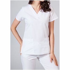 Scrubs uniformes ensembles col montant à manches courtes t-shirt hauts Polyester Spandex uniformes médicaux gommage d'allaitement - Product Image 1