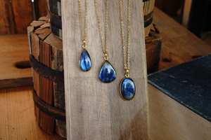 Polished <b>Labradorite</b> <b>Pendant</b> with 22 Inch Gold Chain Assorted Shapes and Sizes Natural Gemstone Jewelry Gift for Her - Product Image 2