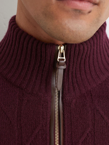 Suéter de Punto Personalizado OEM/ODM Unisex Color Vino Tinto con Cierre de Cremallera, Cuello Alto y Manga Larga - Product Image 2