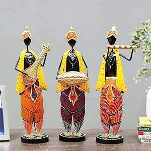 High On Demand Metal Musicians Krishna Showpiece Set of 3 with Musical Instruments for Office <b>Decor</b> Study Room <b>Shelf</b> - Product Image 6