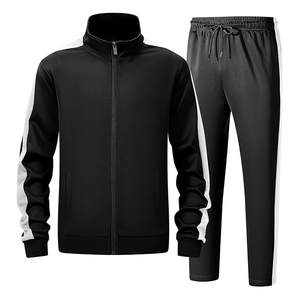 Tenues de sport 2 pièces décontractées à motif uni pour hommes, veste à fermeture éclair complète à manches longues, pantalons de survêtement décontractés pour l'hiver, grande taille - Product Image 4
