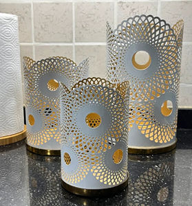 Vente chaude métal chauffe-plat votif bougeoir blanc et or combinaison votive maison décorer mariage pièce maîtresse table déco - Product Image 1