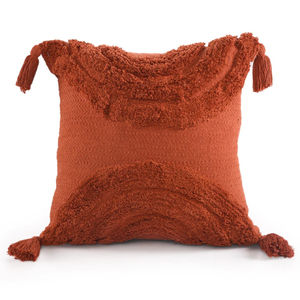 Cojín Decorativo de Alta Calidad MITTAL TEXTILE, Diseño Personalizado con Borlas Marrones, Patrón Boho de Diamantes, Tejido de Algodón/Poliéster - Product Image 1