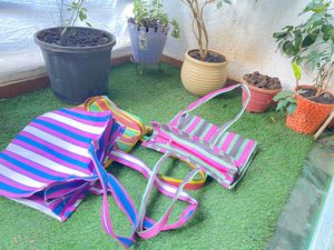 Eco-Friendly Mini <b>Woven</b> PP Striped Shopping <b>Bags</b> Sustainable Recycled Nylon Polypropylene Plastic Made India-Bulk Supermarket - Product Image 4