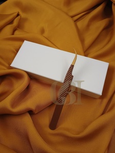 Vente en gros, nouveau revêtement en poudre brun incurvé, pointe dorée, pince à épiler en acier inoxydable antistatique de 10mm, Instrument de beauté - Product Image 6