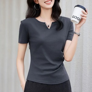 Camiseta de manga corta elegante de color puro para mujer, camisa de cuerpo de nuevo estilo de verano a la moda - Product Image 2