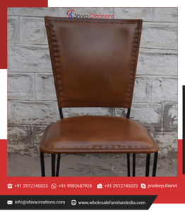 Chaise de salle à manger en cuir véritable avec cadre en fer meubles de restaurant rembourrés pour café hôtels pour restaurants cafés vente en gros en vrac - Product Image 6