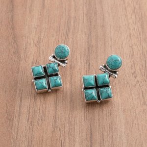 Turquoise Gemstone 925 Sterling Silver <b>Fine</b> <b>Stud</b> <b>Earrings</b> Gold Wedding Gift for Her Blue Blue <b>Earrings</b> - Product Image 3