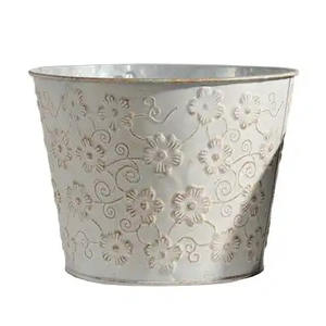 Jardinière de fleurs ronde en fer galvanisé au design élégant avec poignée pour décor intérieur et extérieur Pot de plantes fait main - Product Image 4