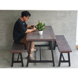 Industrial Design Style CBCF276 Rectangular Dining/<b>Restaurant</b> Table and Chair <b>Set</b> with 2 Long Benches for Coffee Shops Malls - Product Image 6