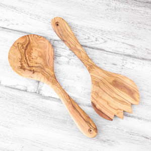 Handmade Olive <b>Wood</b> <b>Salad</b> <b>Servers</b> Set 2-Piece Spoon Eco-Friendly & Sustainable - Product Image 1