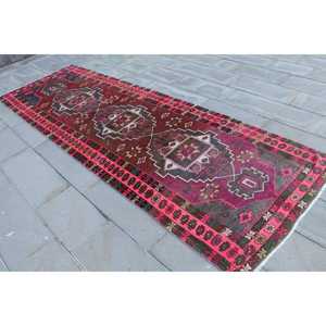3.8x11.3 ft <b>Runner</b> Turkish Rug, Vintage Rug, <b>Red</b> Pink Oriental Wool Rug - Product Image 2