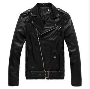 Chaqueta de moto de cuero PU para hombre chaquetas de bombardero de motorista de cuero Fuax para exteriores negras clásicas de imitación - Product Image 1