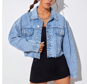 Chaqueta de corredor de mezclilla de punto recortada desgastada para mujer, ajustada, de gran tamaño, transpirable, de manga larga, ropa de calle de moda Vintage - Product Image 6