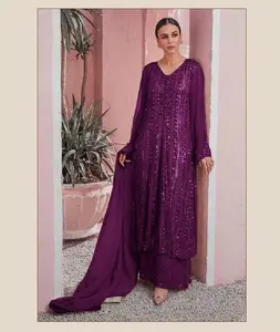 Diseñador paquistaní Salwar Kameez traje indio desgaste Georgette secuencia bordado mano trabajo vestidos señoras mujeres Ropa Étnica