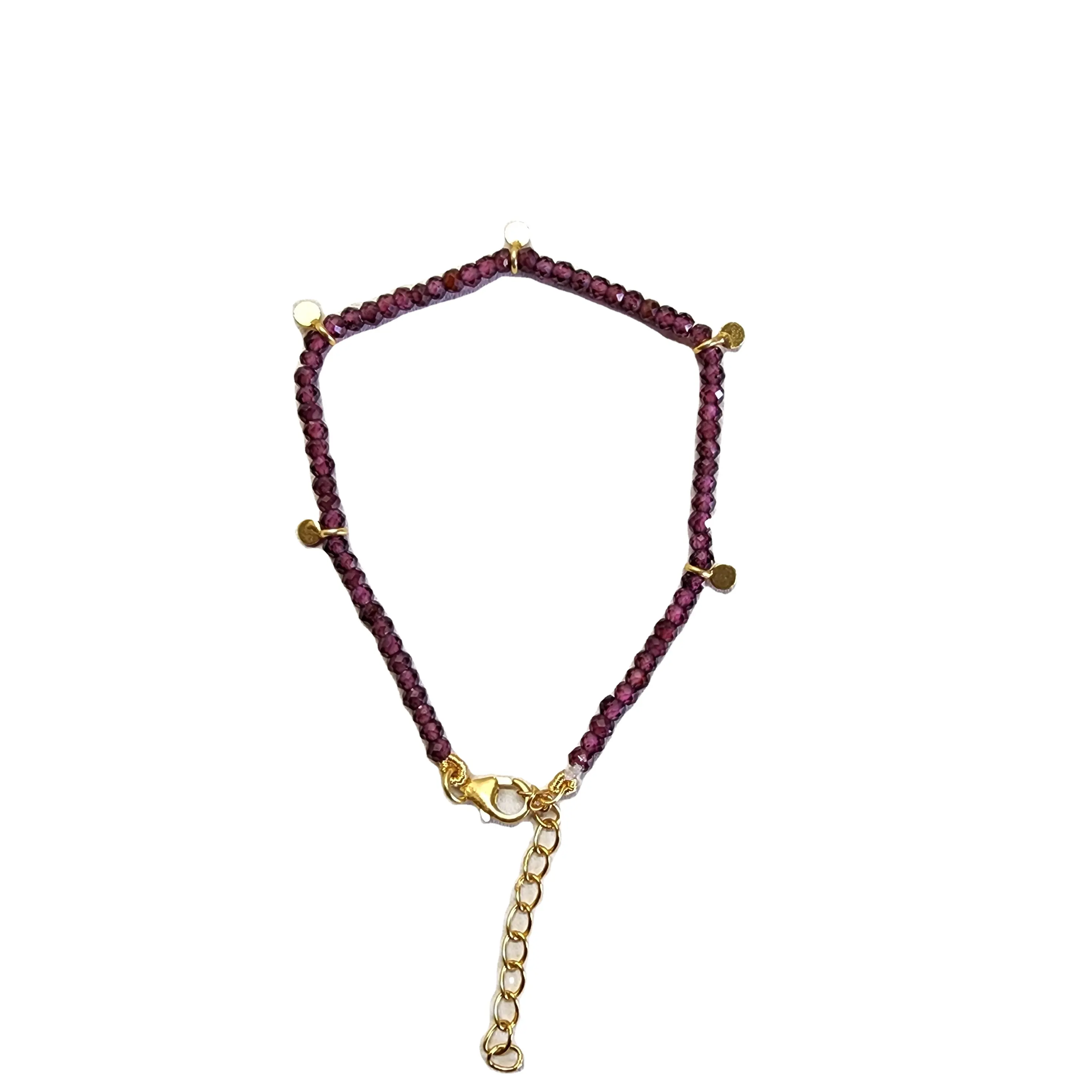 Sang Trọng Tự Nhiên Garnet Hạt Đá Quý Vòng Đeo Tay Với Charms & Liên Kết Chuỗi Tôm Hùm Khóa Trong Mạ Vàng 925 Sterling Bạc Ban Nhạc