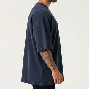 เสื้อยืดคอกลมทรงหลวมแบบดรอปโชลเดอร์ สไตล์สตรีท คุณภาพสูง ราคาส่ง ถูก 100% ผ้าฝ้าย แท้ สีพื้น ขาดๆ แบบมีสไตล์ - Product Image 6