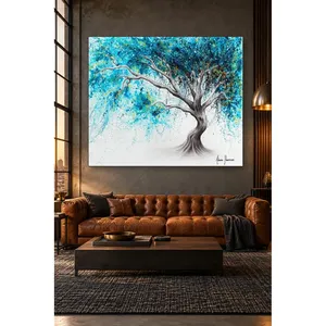 Impression sur toile Fida : Arbre aux feuilles turquoise s'incurvant dans le vent - Product Image 1