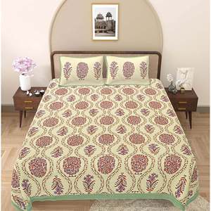 100% Cotton 240 TC Green & Red Floral 1 King Bedsheet with 2 <b>Pillow</b> Covers 3-Piece Comforter Set (ADB1485) for Home Use - Product Image 2