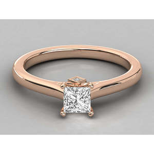 Anillo de Compromiso/Placer para Mujer con Diamante Solitario de Corte Princesa Cultivado en Laboratorio, Patrón Geométrico, Oro Amarillo 9K, Certificado IGI - Product Image 6