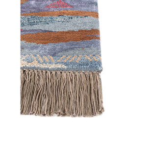 Alfombra Manchaha Azul de Lana y Seda de Bambú Anudada a Mano, 10 mm, Rectangular, para Pasillo, Modelo Les-2455, Abstracta, Hecha a Mano - Product Image 4