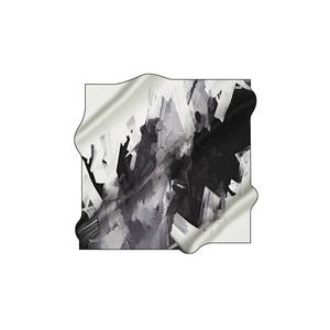 Pañuelo de Seda Crepé Satinado con Estampado Digital de Diseño Vintage, Patrón Cuadrado en Blanco y Negro - Product Image 1