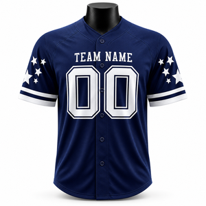 Custom <b>Baseball</b> Jersey Unisex Navy Blue Short Sleeve V-neck Team Name Number Screen Printed Breathable Regular Fit 100% - Product Image 1