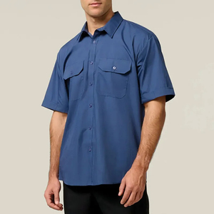 Camisa de Trabajo FR de Manga Corta 100% Algodón Profesional al por Mayor, Etiqueta Personalizada, Uniforme Industrial con Botones, Alta Visibilidad, CE - Product Image 2