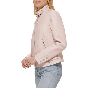 Chaqueta de cuero abrigo manga larga cuello alto cremallera señoras motocicleta ropa moda - Product Image 1