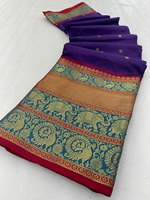 Nouveau lancement exportation qualité tissé à la main mercerisé coton soie tissu femmes Saree pour un usage occasionnel de l'Inde Kanchipuram Style
