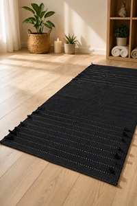 Tapete de Ejercicio de Chenilla Tejida Negra con Base de Goma Antideslizante, Estilo Contemporáneo, para Uso Doméstico, Forma Cuadrada, Delgada, de 0.2 a 0.4 Pulgadas - Product Image 6