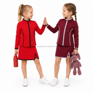 Girls Two Piece Activewear Set <b>Long</b> Sleeve full zip Jacket and <b>Skort</b> with built in Shorts Kids Sportswear - Product Image 2