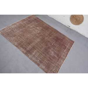 Tapis turc vintage moderne, grande zone marron de 3.9x5,2 pieds, peluche faite à la main, rectangle, patchwork, laine, latex pour adolescents - Product Image 4