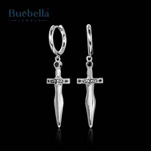 Boucles d'oreilles pendantes en forme d'épée en argent sterling 925 et or 14 carats avec diamant de laboratoire, style hip-hop pour hommes, 46 mm, vente chaude - Product Image 4